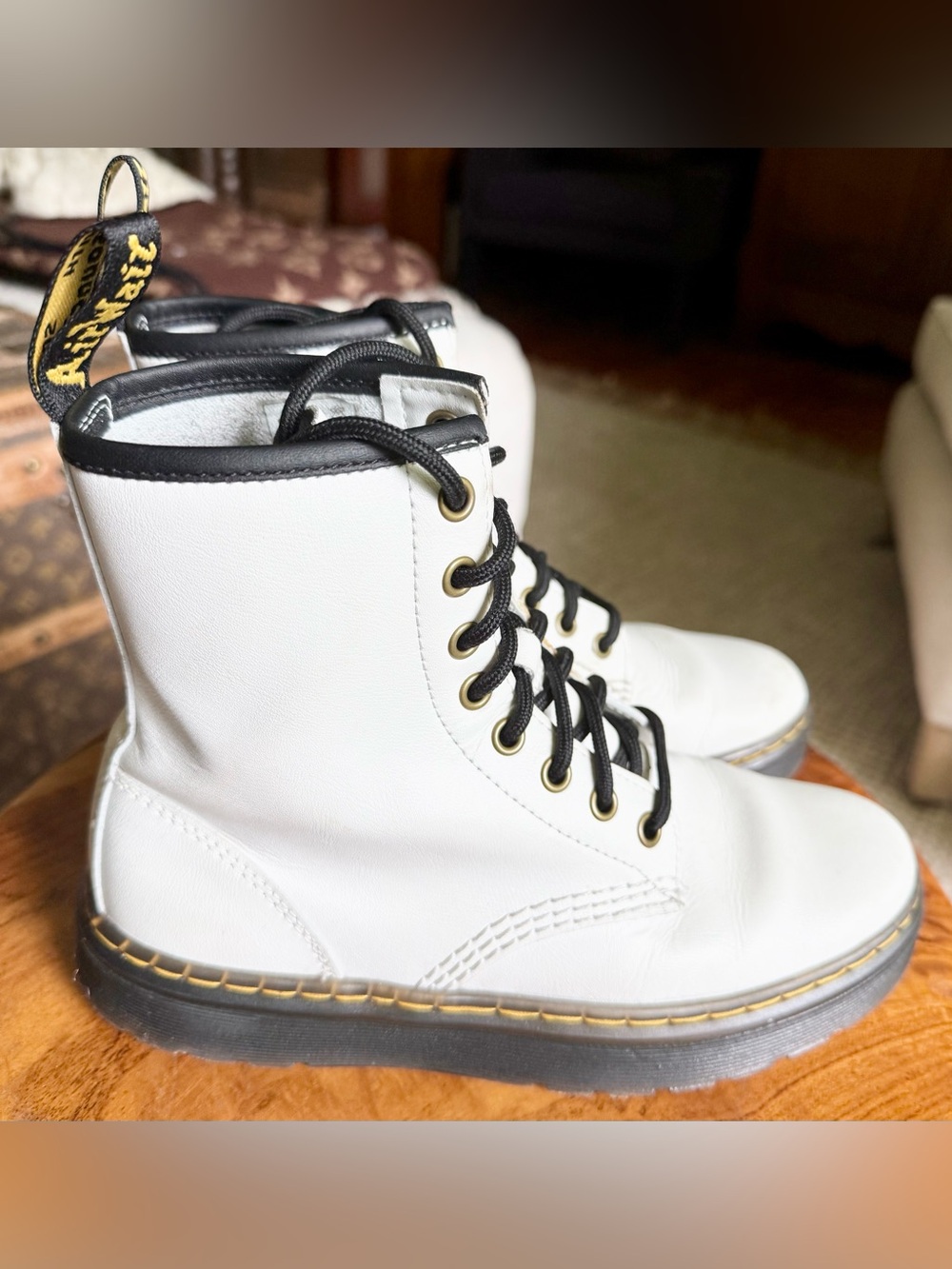 Dr. Martens Women's White Combat Boots with Black Trim